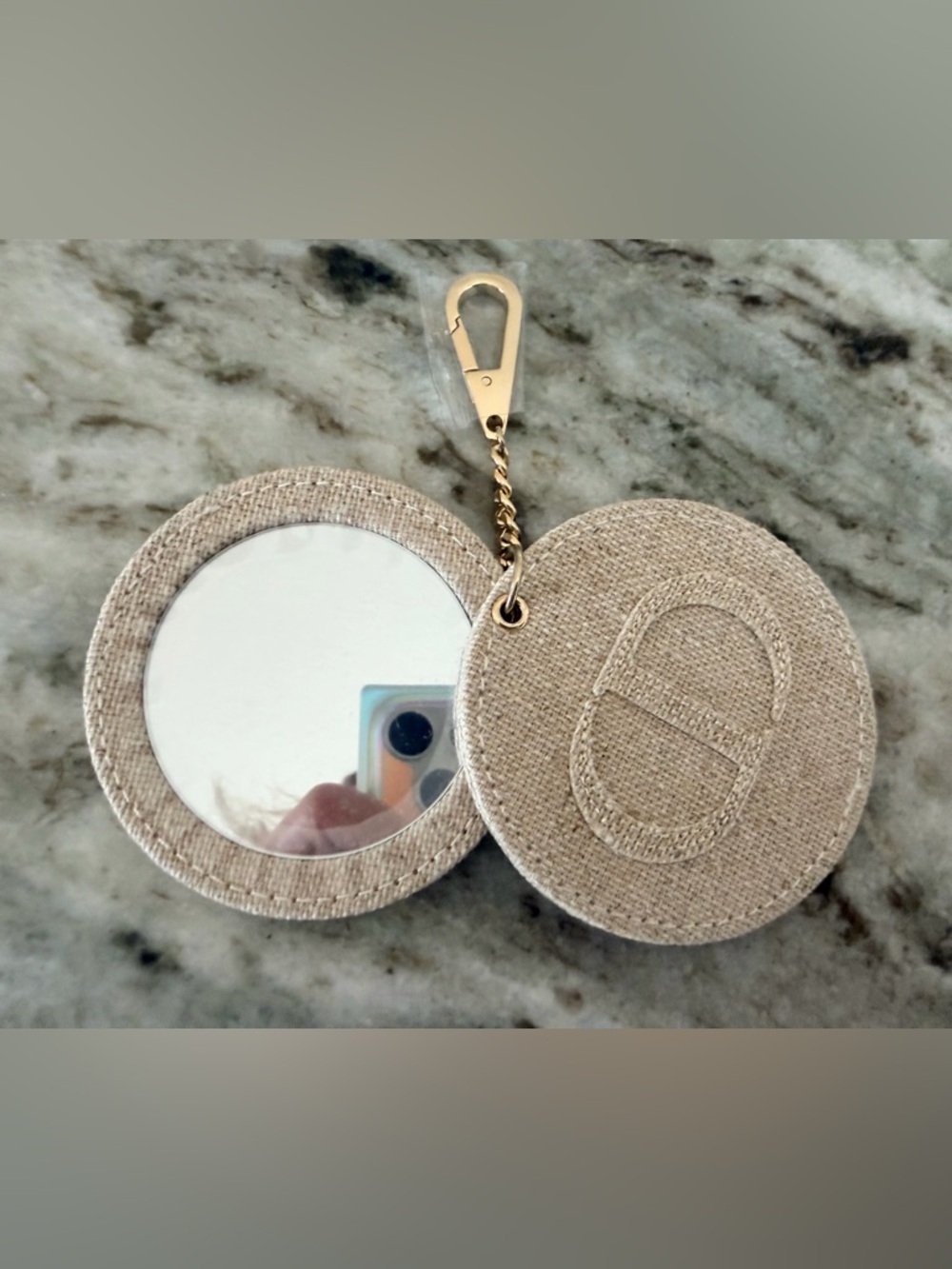 Dior Hemp Fabric Sliding Mirror on a Gold (SEALED) Chain w Alligator Clip NIB